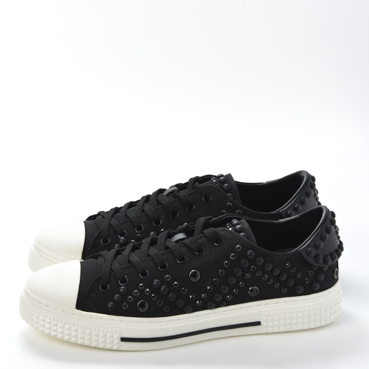 Valentino Garavani Canvas Embellished Mens Low Top Sneakers 42 Black 3 of 11