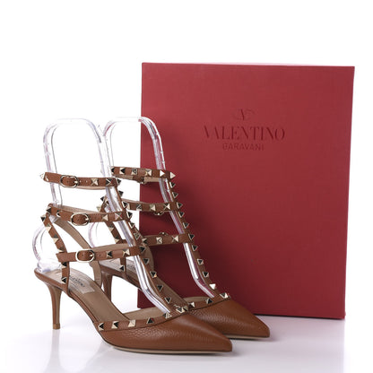 Valentino Garavani Pebbled Calfskin Rockstud Ankle Strap 65mm Pumps 38.5 Cuoio 9 of 9