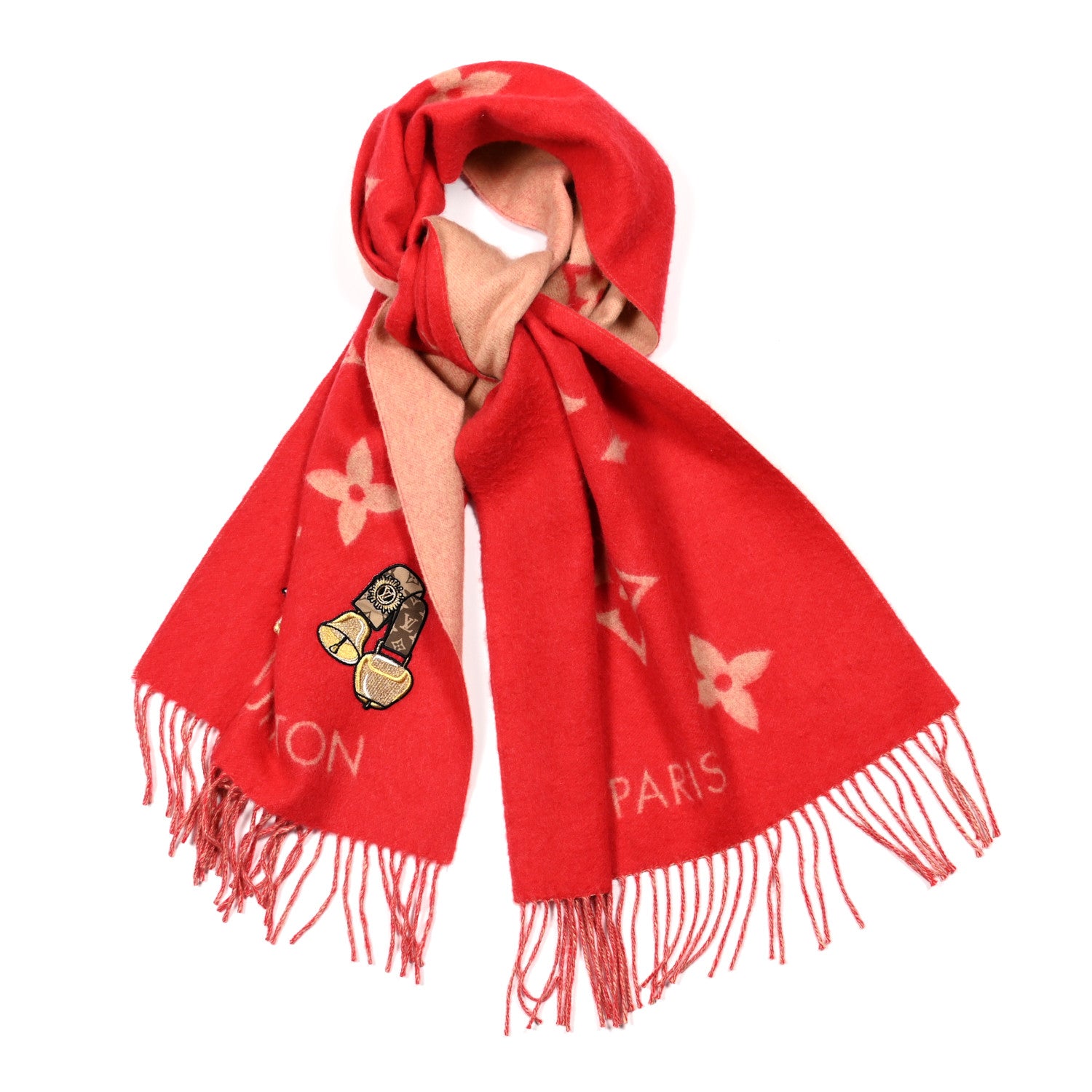 Louis Vuitton Cashmere Monogram Rodeo Reykjavik Scarf Red 1 of 4