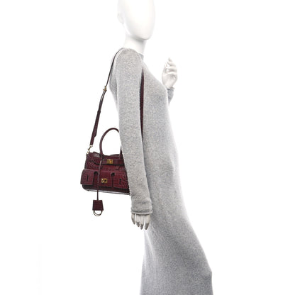 Balenciaga Calfskin Crocodile Embossed Mini Bel Air Carry All Bag Dark Burgundy 2 of 9