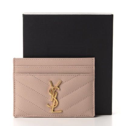 Saint Laurent Grain De Poudre Matelasse Chevron Monogram Credit Card Case Pale Blush 8 of 8