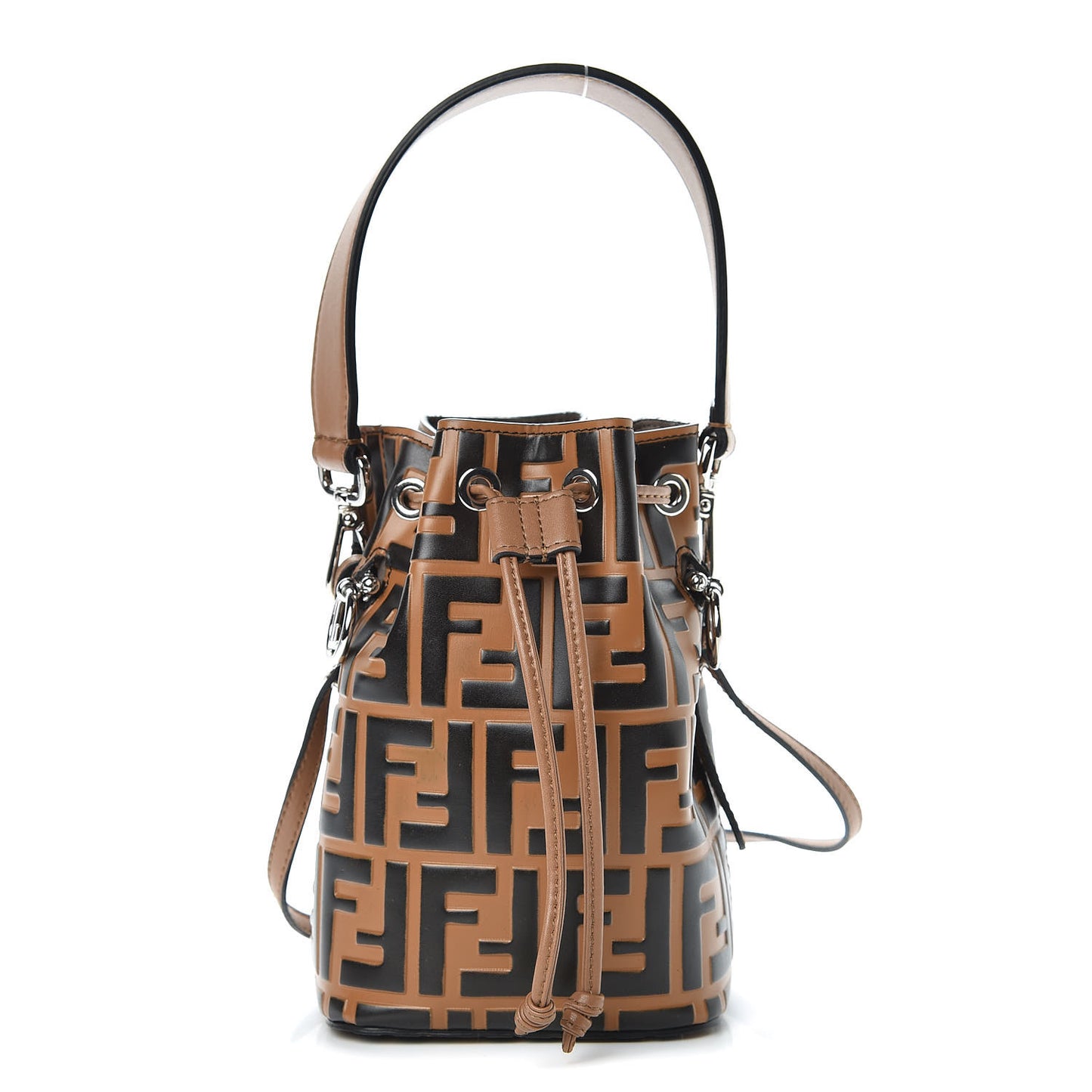 Vitello Liberty F is Fendi FF Embossed Mini Mon Tresor Bucket Bag Tobacco Black