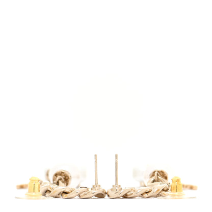 Chanel Pearl Resin Crystal CC No 5 Perfume Bottle Chain Drop Earrings Gold Pearly White 3 of 5