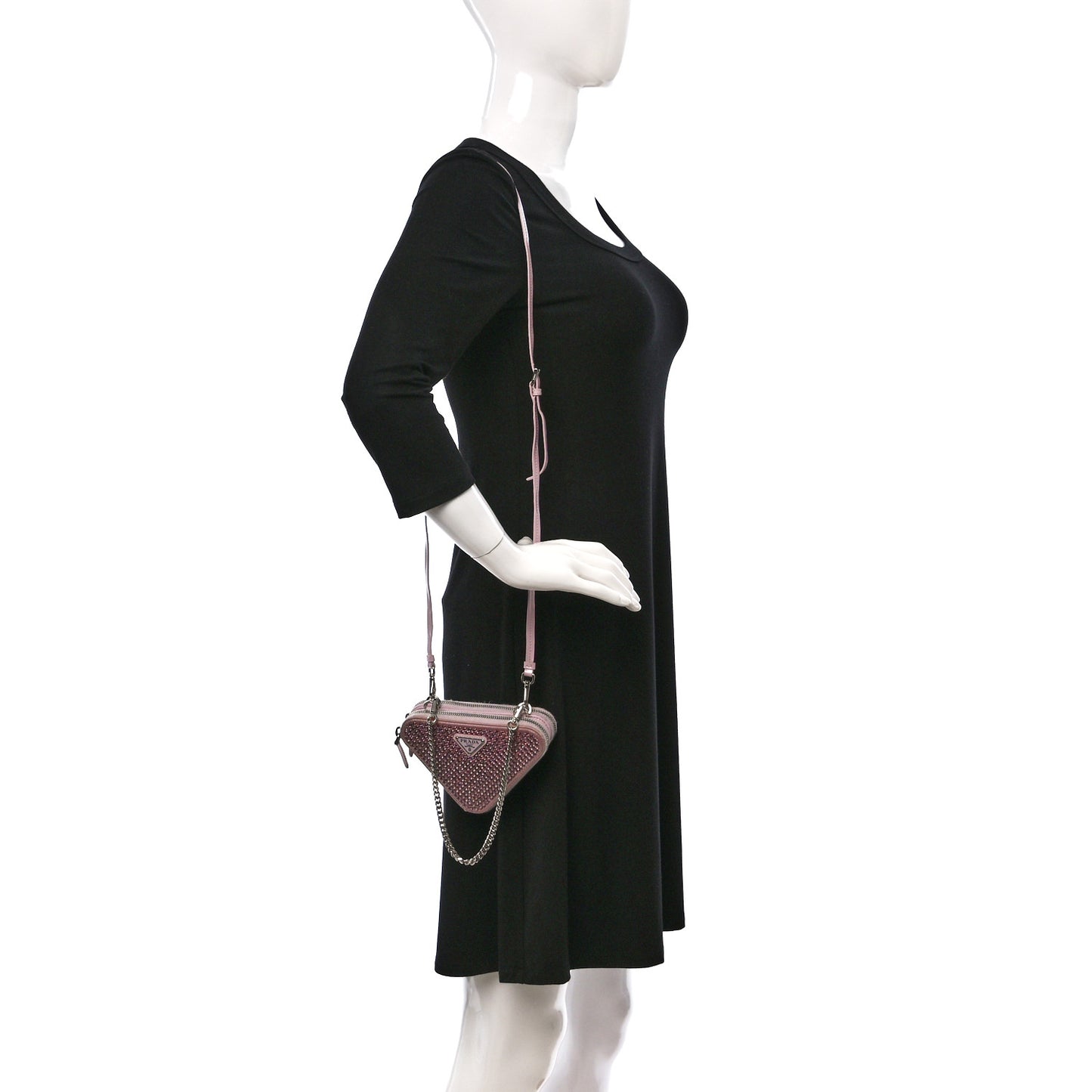 Satin Crystal Mini Triangle Crossbody Pouch Alabastro