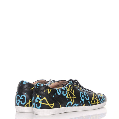 Gucci Calfskin GucciGhost Print Low Top Sneakers 41 Black New Acquamarine 4 of 8