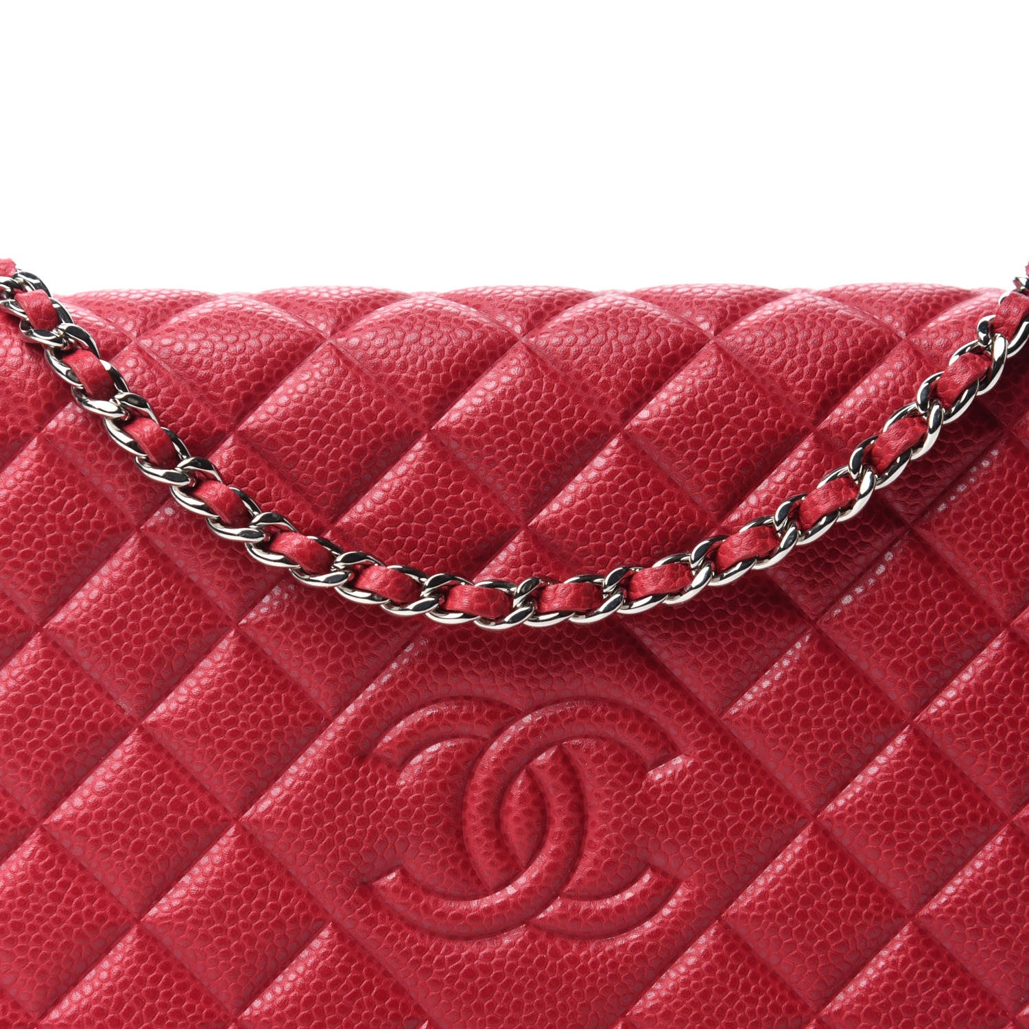 Chanel Caviar Quilted Diamond CC Wallet On Chain WOC Red 12 of 12