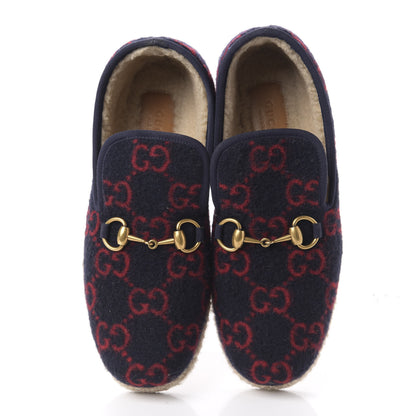 Gucci Covered Wool GG Monogram Womens Fria Horsebit Loafers 38 Blue Red Butterscotch 5 of 9