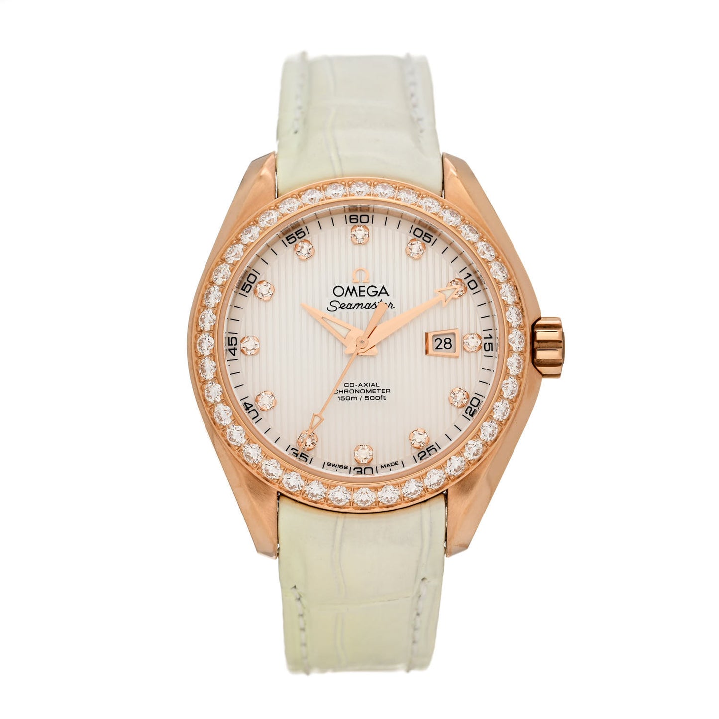 18K Red Gold Alligator Diamond Bezel 34mm Seamaster Aqua Terra Co-Axial Chronometer Automatic Watch White 231.58.34.20.55.002