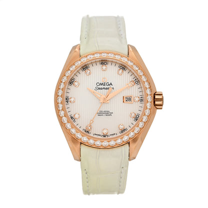 Omega 18K Red Gold Alligator Diamond Bezel 34mm Seamaster Aqua Terra Co-Axial Chronometer Automatic Watch White 231.58.34.20.55.002 1 of 6