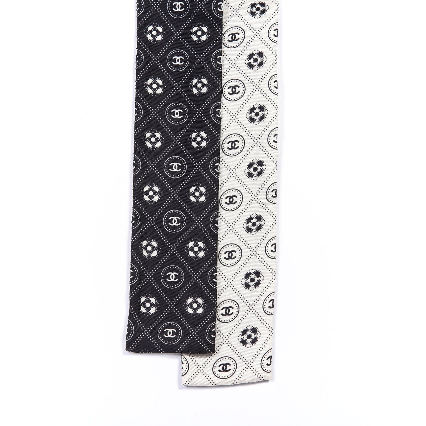 Silk CC Polka Dot Slim Bandeau Scarf Black Ecru