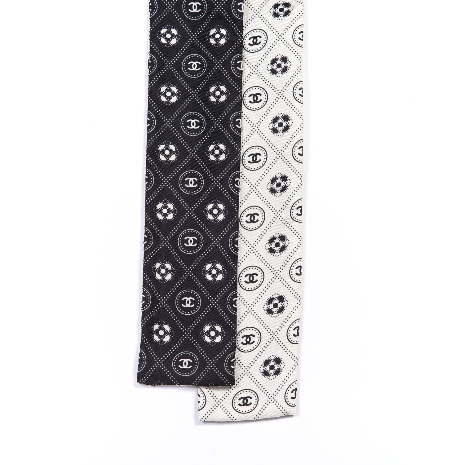 Chanel Silk CC Polka Dot Slim Bandeau Scarf Black Ecru 3 of 3