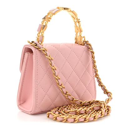 Chanel Lambskin Enamel Quilted Mini Top Handle Flap Pink 3 of 12