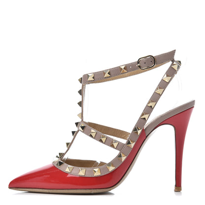 Valentino Garavani Patent Nappa Rockstud Ankle Strap 100mm Pumps 36 Rosso Valentino Poudre 1 of 18