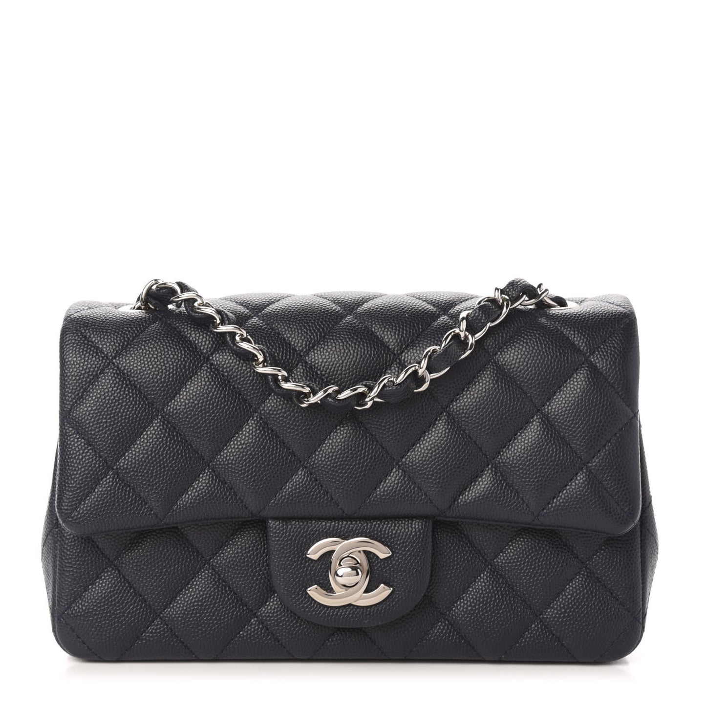 Caviar Quilted Mini Rectangular Flap Navy