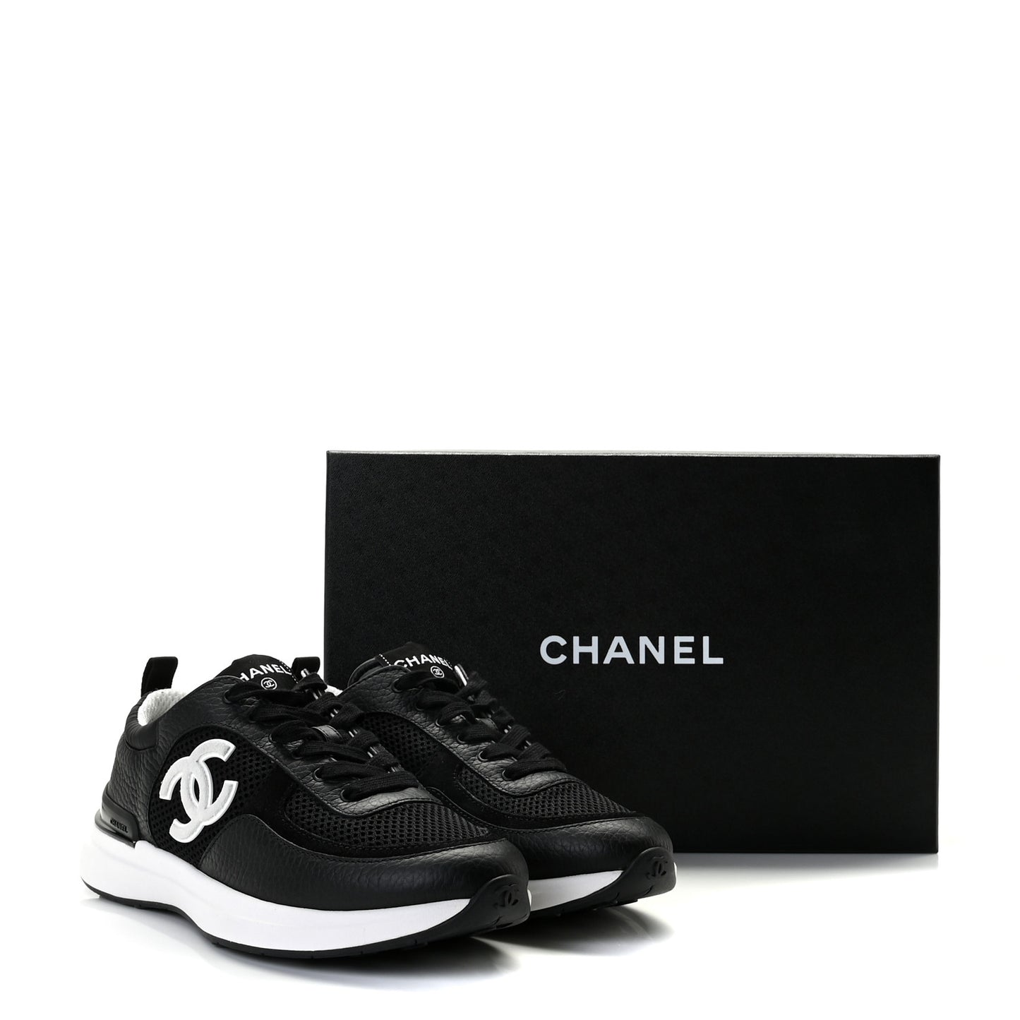 Calfskin Mesh Lycra Suede Womens Logo Sneakers 38.5 Black