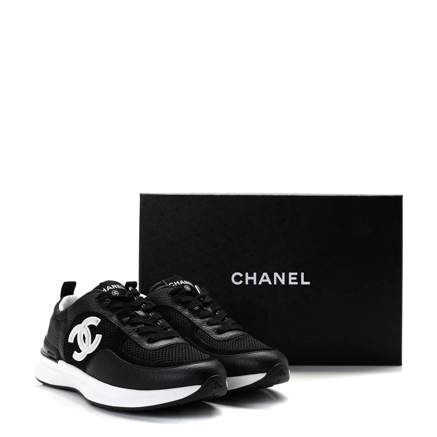 Chanel Calfskin Mesh Lycra Suede Womens Logo Sneakers 38.5 Black 10 of 10