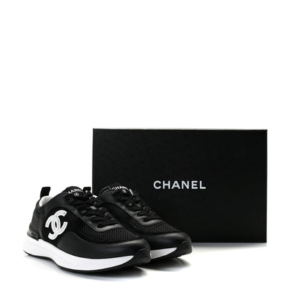 Chanel Calfskin Mesh Lycra Suede Womens Logo Sneakers 38.5 Black 10 of 10