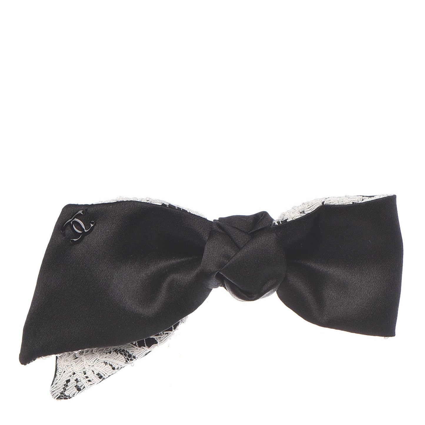 Satin Lace Bow Brooch Black White