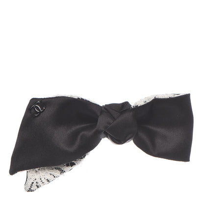 Chanel Satin Lace Bow Brooch Black White 1 of 5