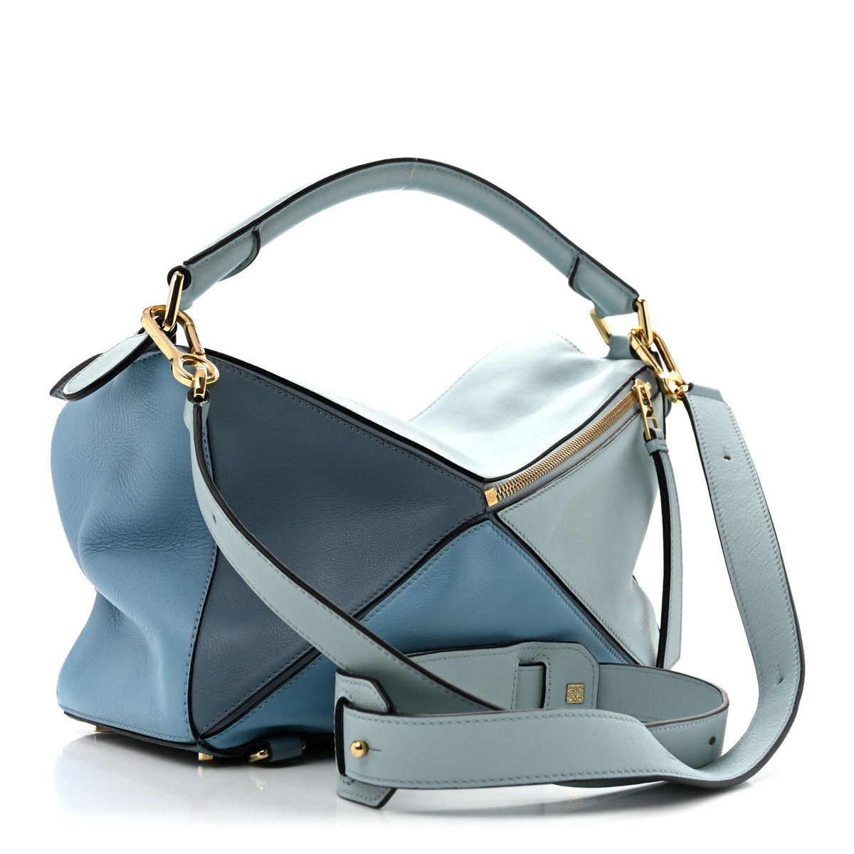 Calfskin Medium Puzzle Bag Aqua Light Blue Stone Blue