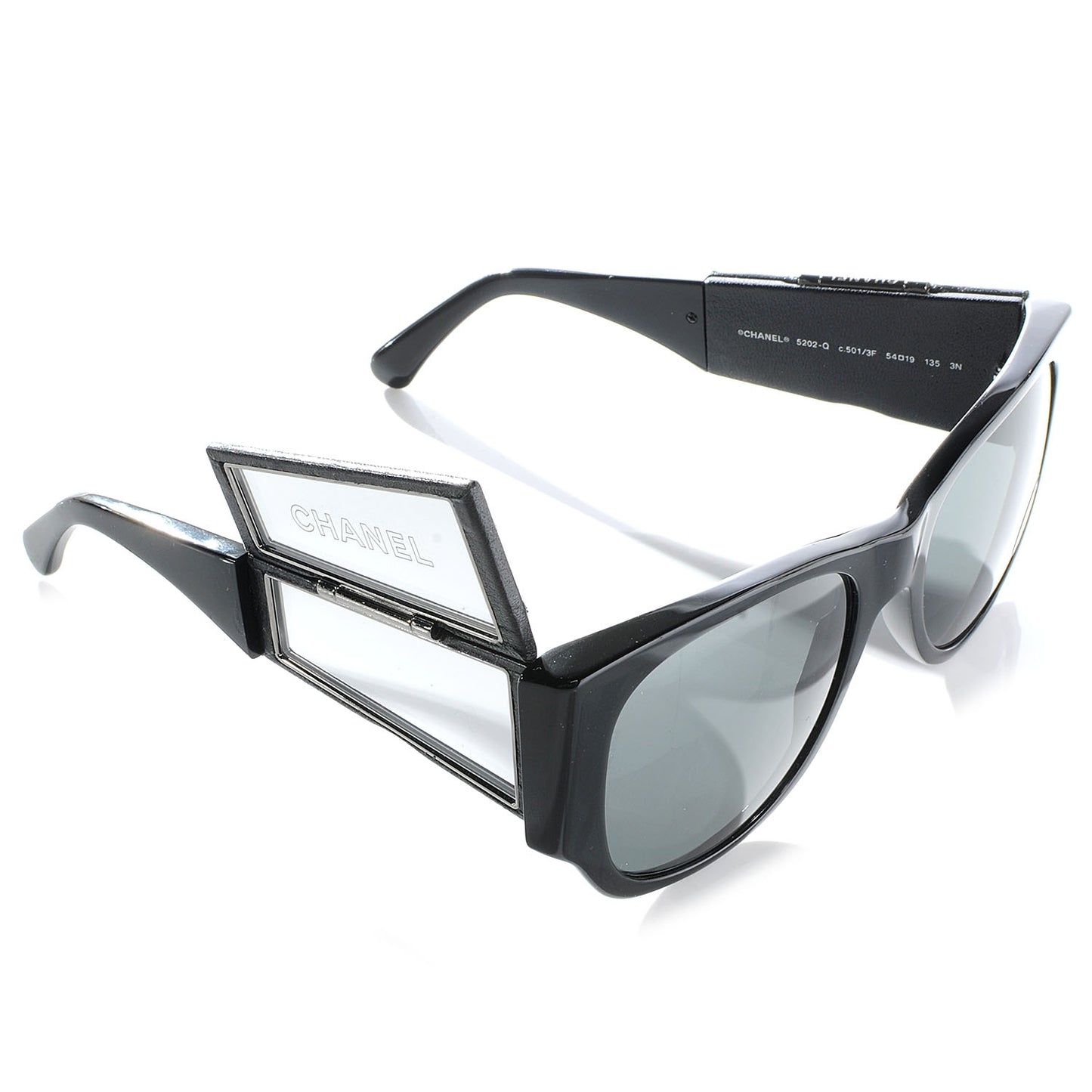 Leather Quilted CC Sunglasses w Mirror 5202-Q Black