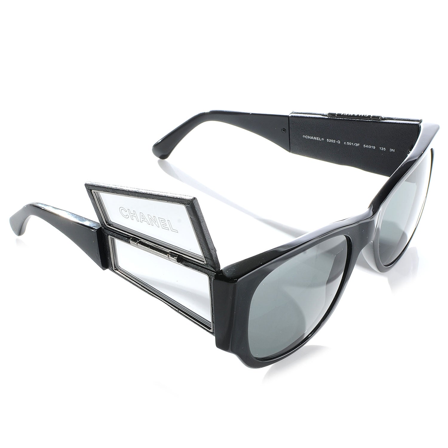 Chanel Leather Quilted CC Sunglasses w Mirror 5202-Q Black 6 of 7