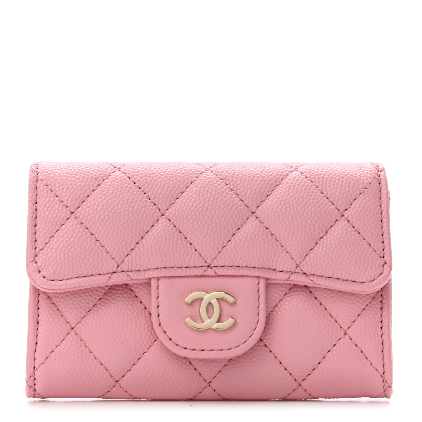 Caviar Quilted Flap Card Holder Wallet Light Pink