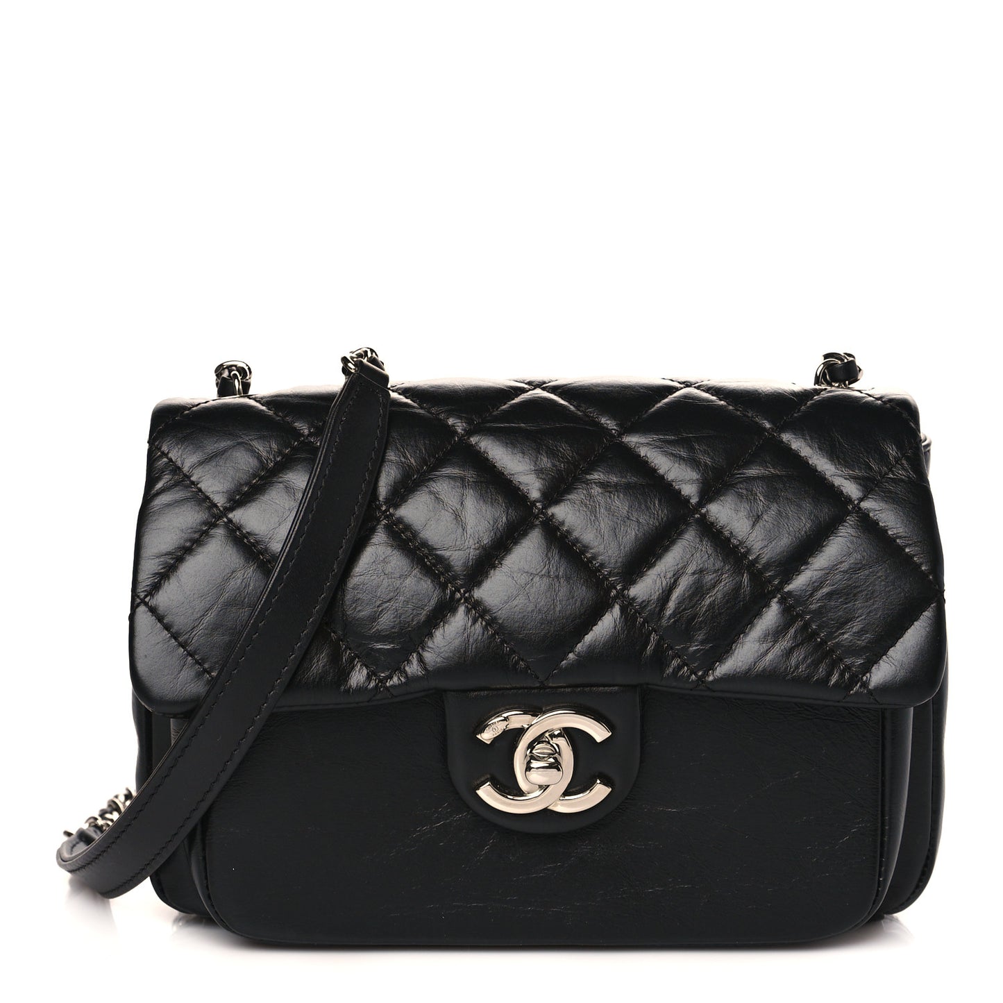 Aged Calfskin Quilted Express Zip Around Flap Black