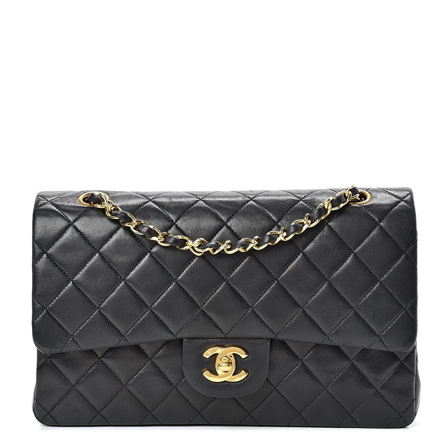 Lambskin Quilted Medium Double Flap Black