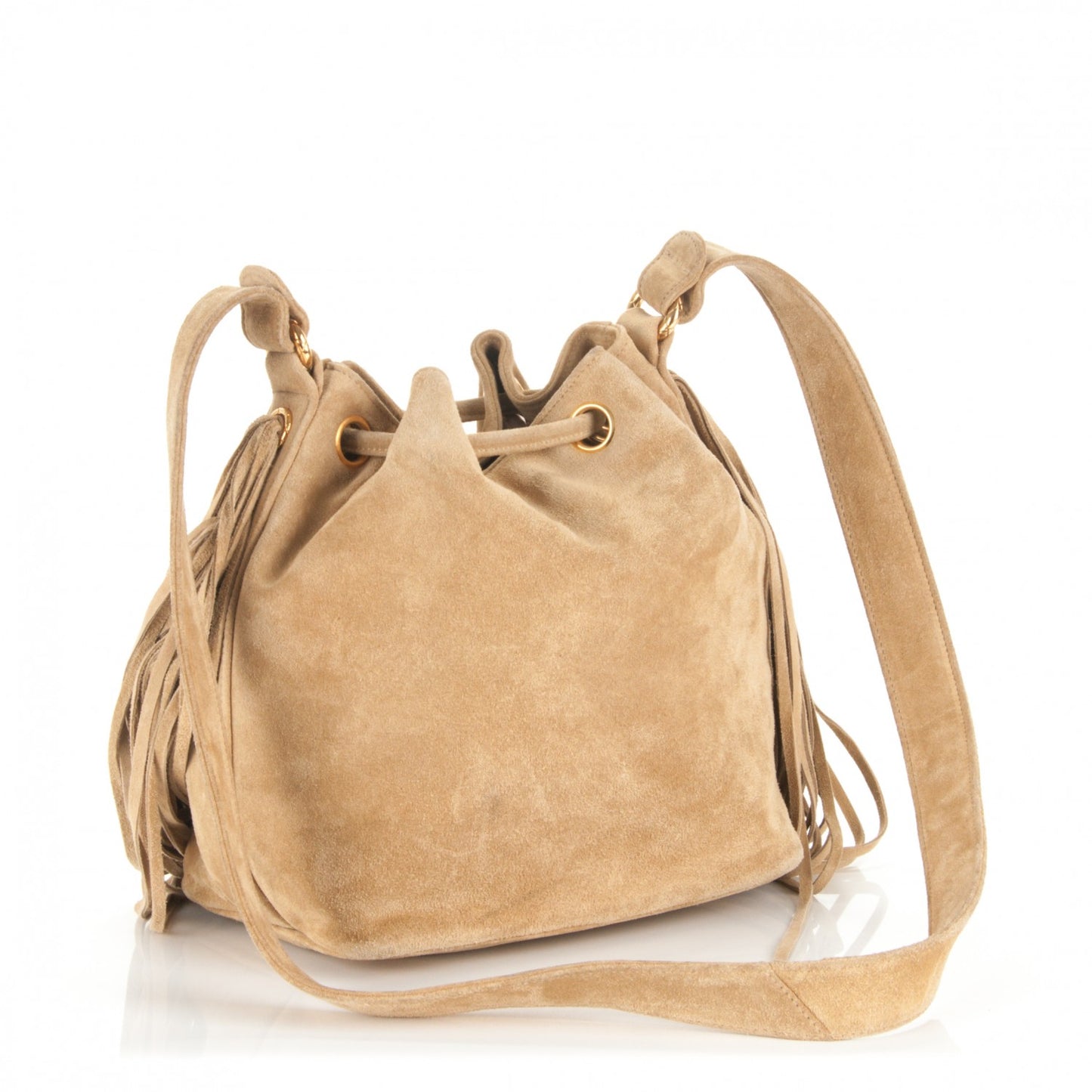 Suede CC Drawstring Shoulder Bag Beige