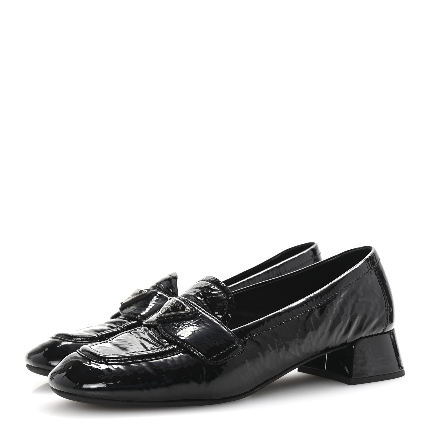 Prada Naplak Metal Triangle Logo 30mm Loafer Pumps 38 Black 4 of 9