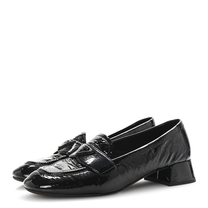 Prada Naplak Metal Triangle Logo 30mm Loafer Pumps 38 Black 4 of 9