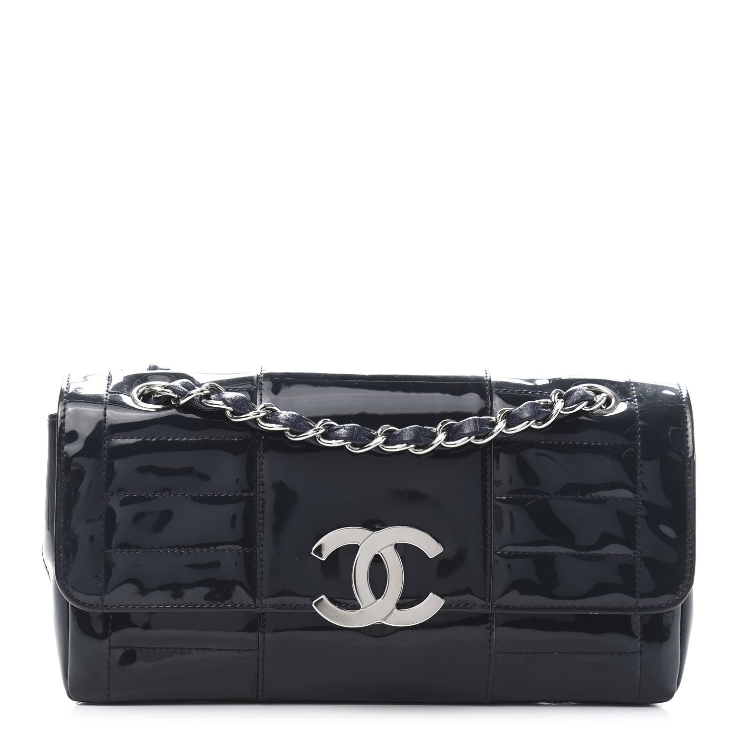 Chanel Patent Horizontal Quilted Medium Single Flap Dark Navy Blue 1 of 11