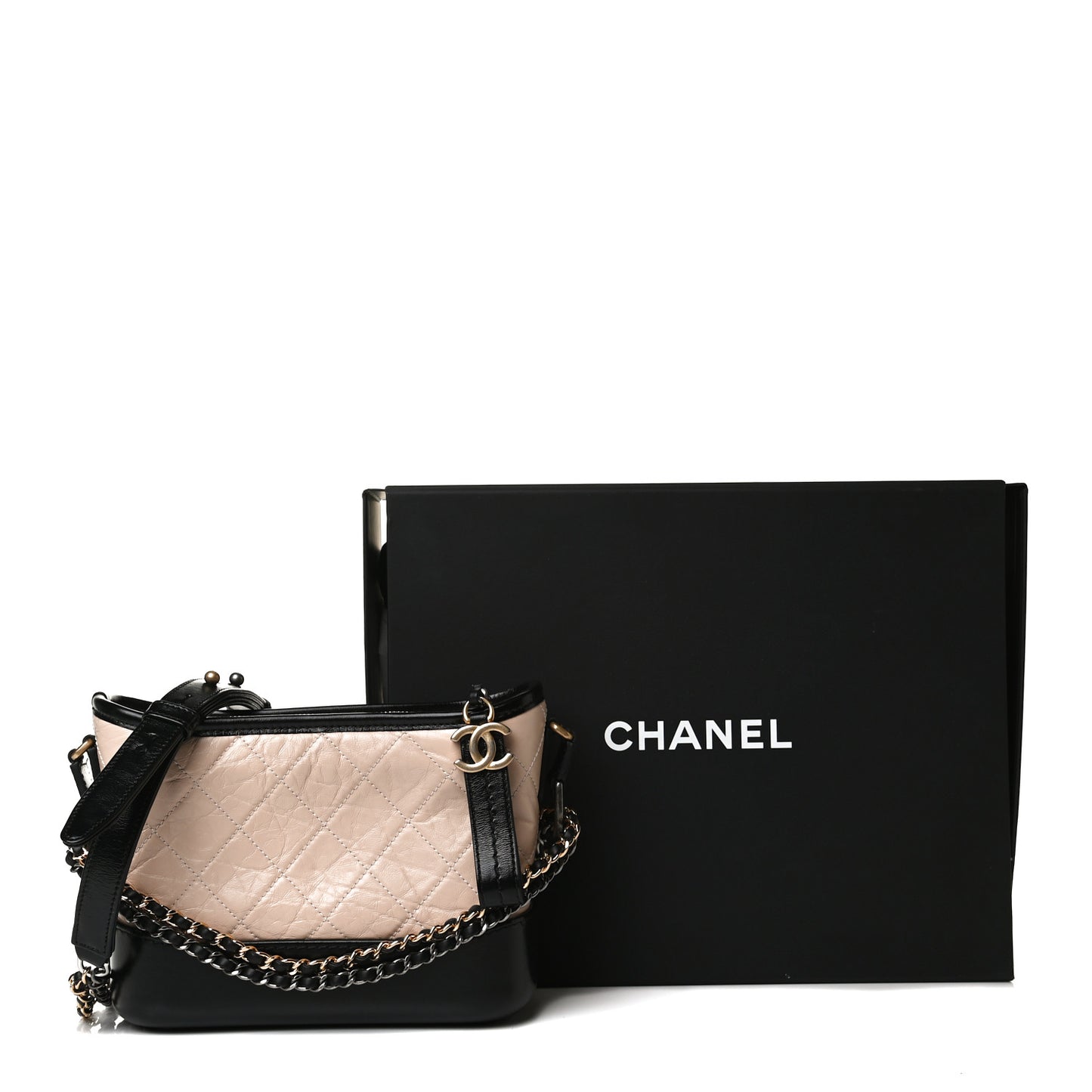 Aged Calfskin Quilted Small Gabrielle Hobo Beige Black