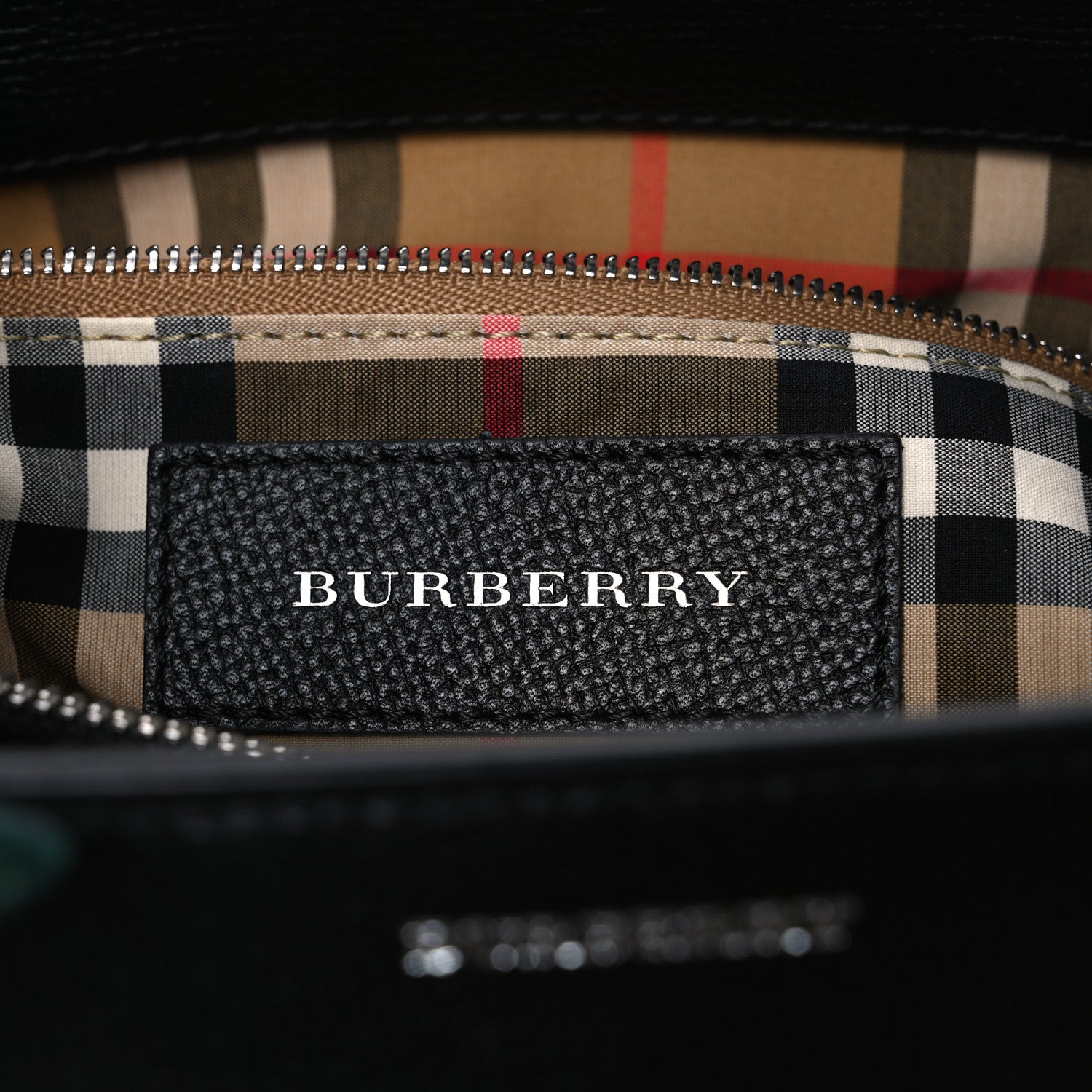 Burberry Derby Calfskin House Check Medium Banner Tote Black Sea Green 6 of 11