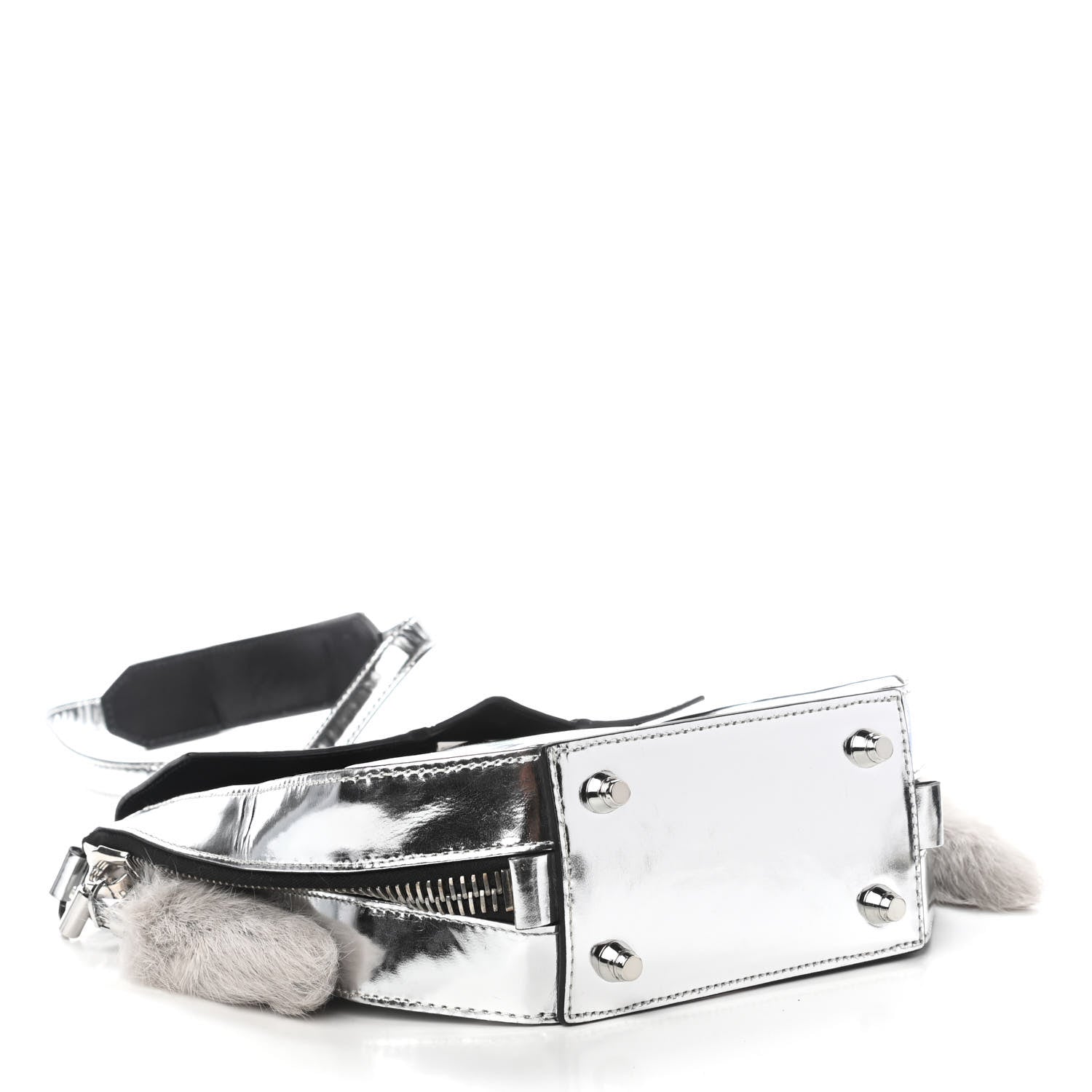 Alexander Wang Metallic Calfskin Rabbit Fur Devere Top Handle Bag Silver 4 of 9