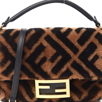 Fendi Shearling Vitello Dolce Macro FF 1974 Mini Baguette Tobacco Black 11 of 11