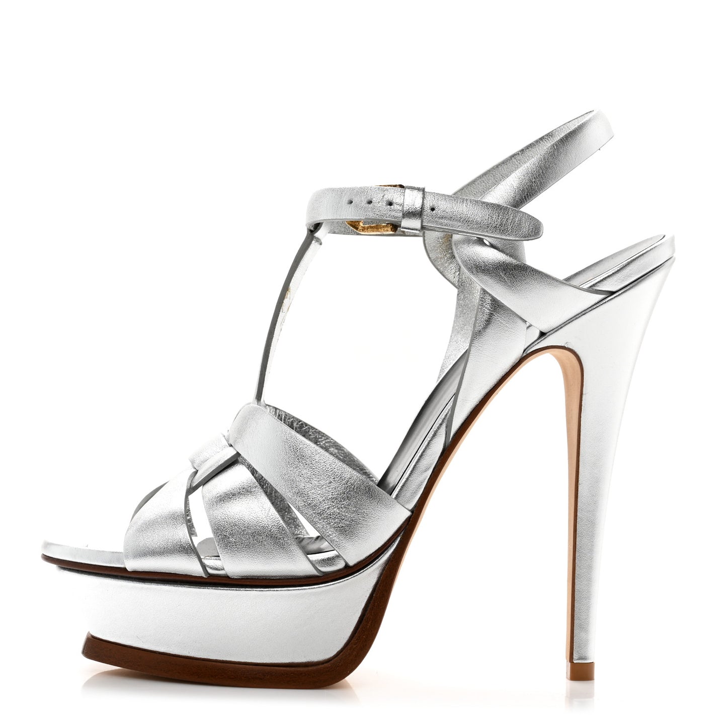 Metallic Calfskin Tribute 105 Platform Sandals 37 Silver