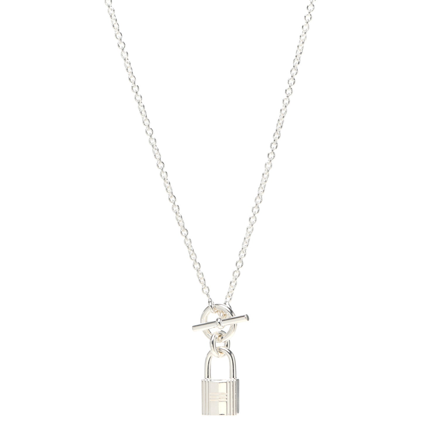 Hermes Sterling Silver Cadenas Kelly Lock Pendant Necklace 1 of 5