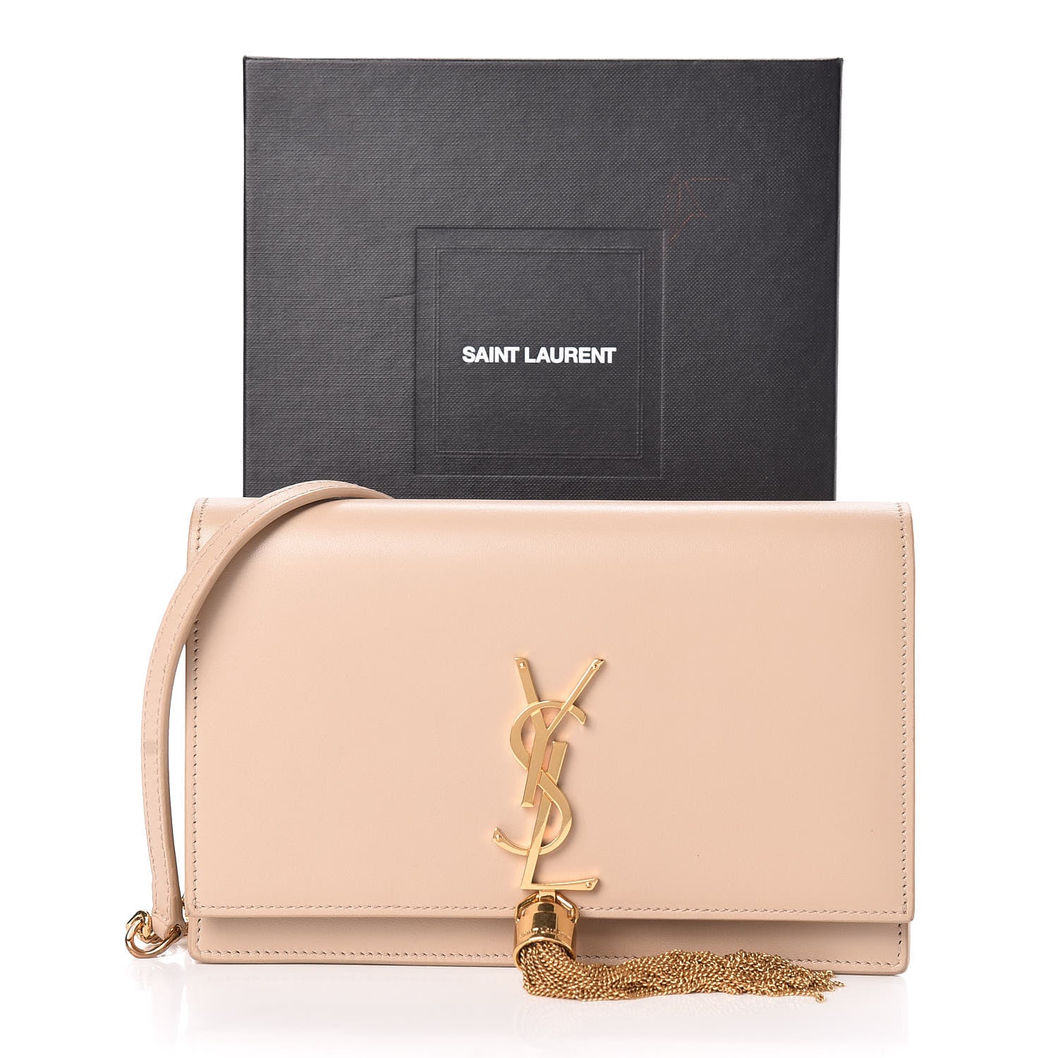 Saint Laurent Smooth Calfskin Classic Monogram Kate Tassel Chain Wallet Nude Powder 15 of 15