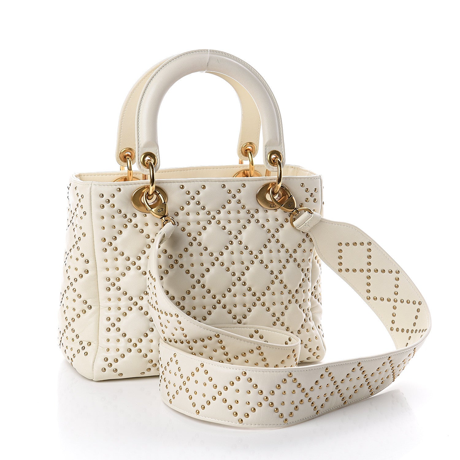 Christian Dior Calfskin Cannage Studded Medium Supple Lady Dior White 2 of 8