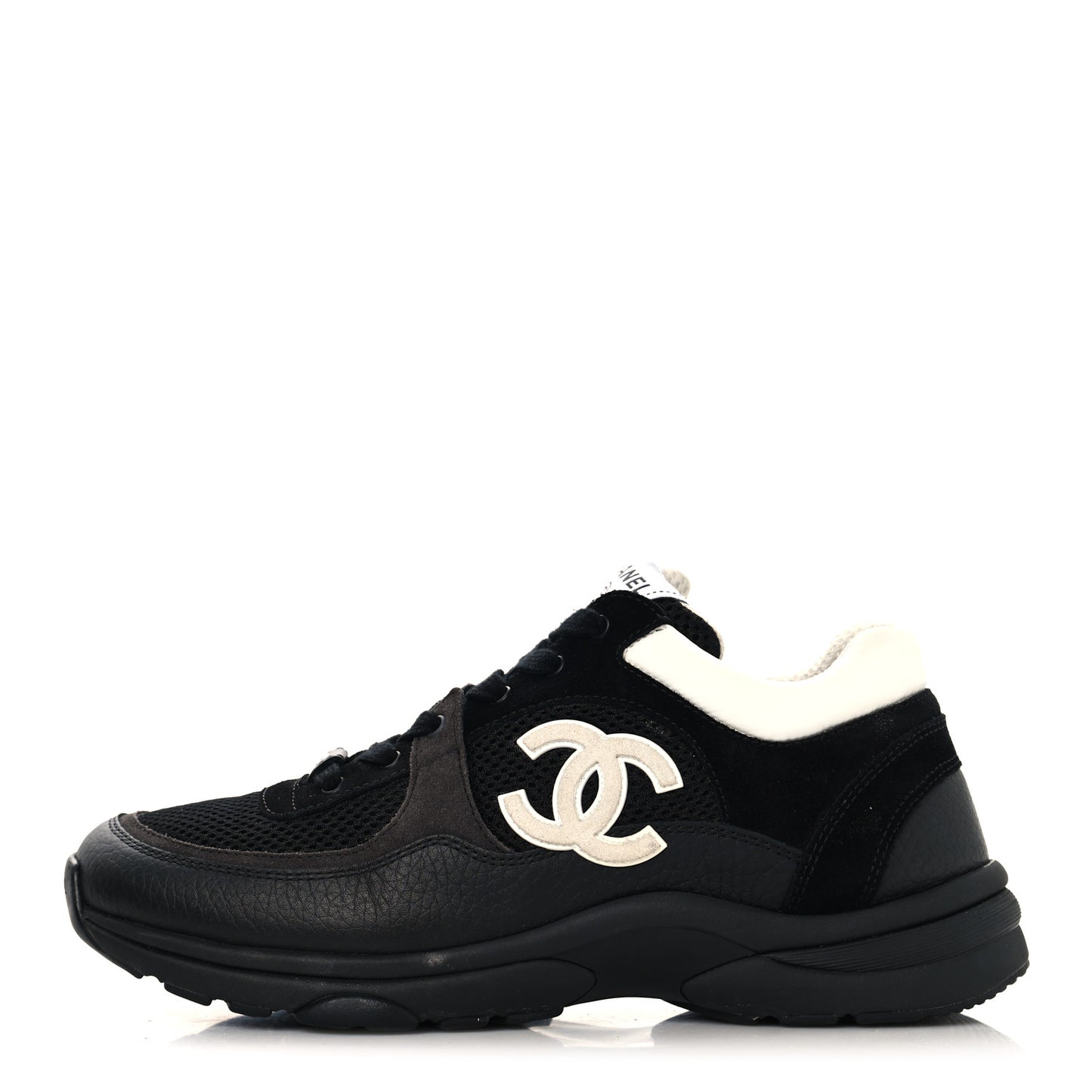 Mesh Suede Grained Calfskin Womens CC Sneakers 41 Black White