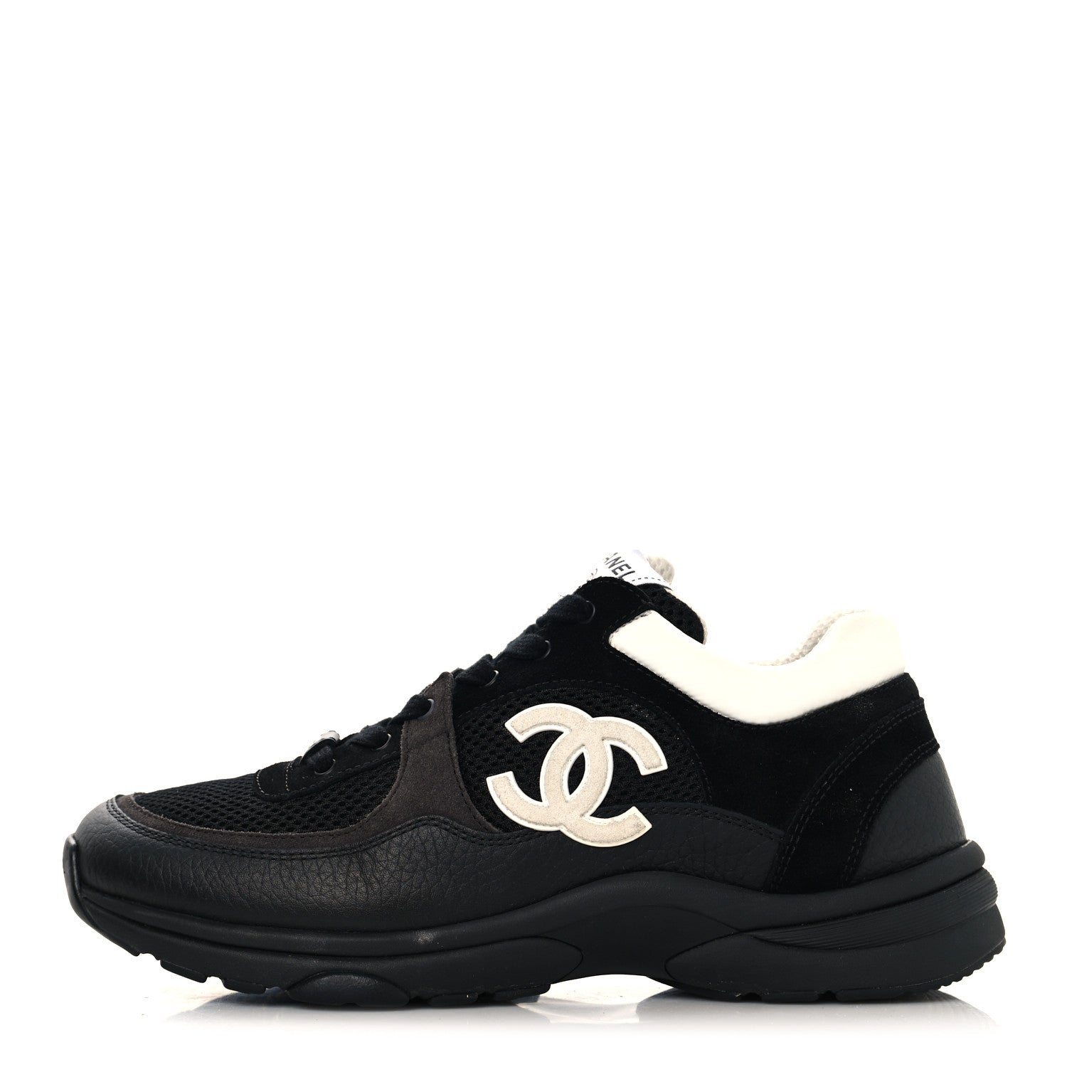 Chanel Mesh Suede Grained Calfskin Womens CC Sneakers 41 Black White 1 of 8
