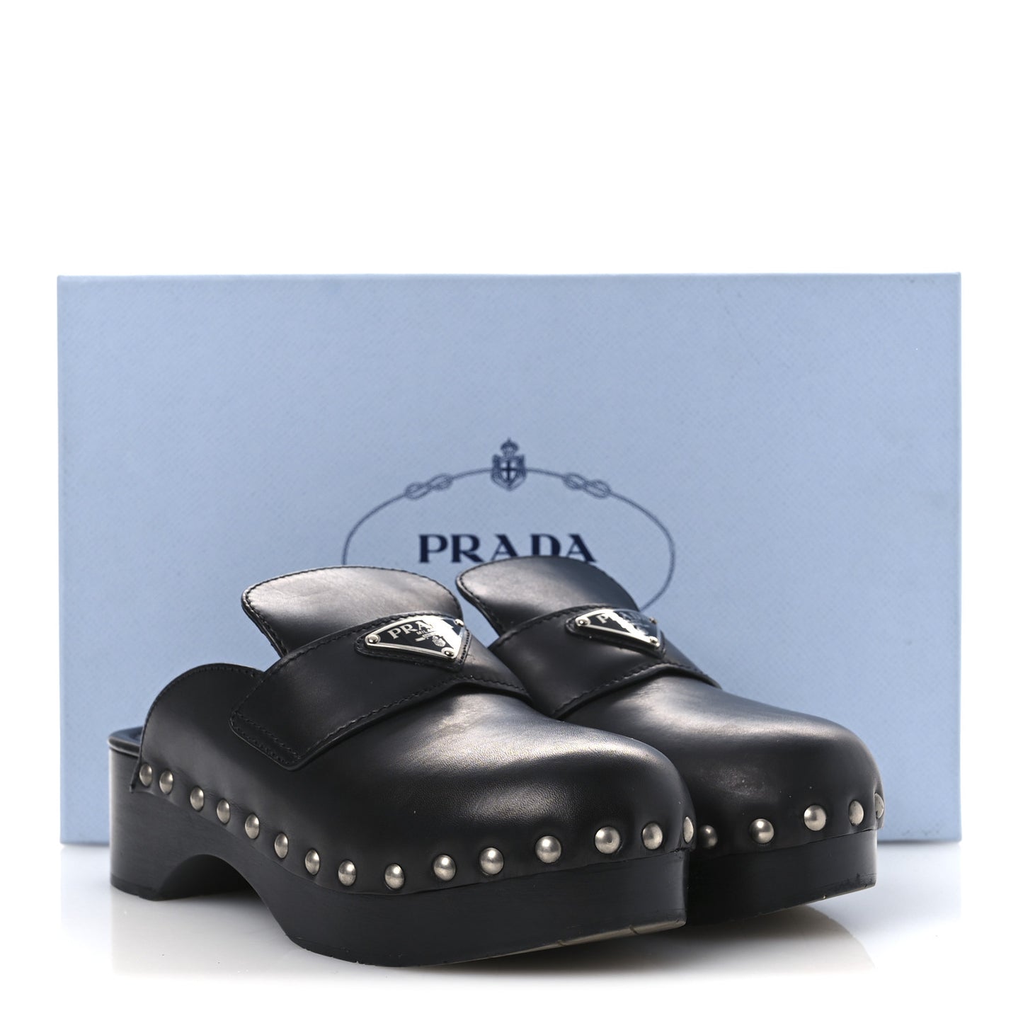 Natural Calfskin Metal Triangle Logo 45mm Clogs 38 Black