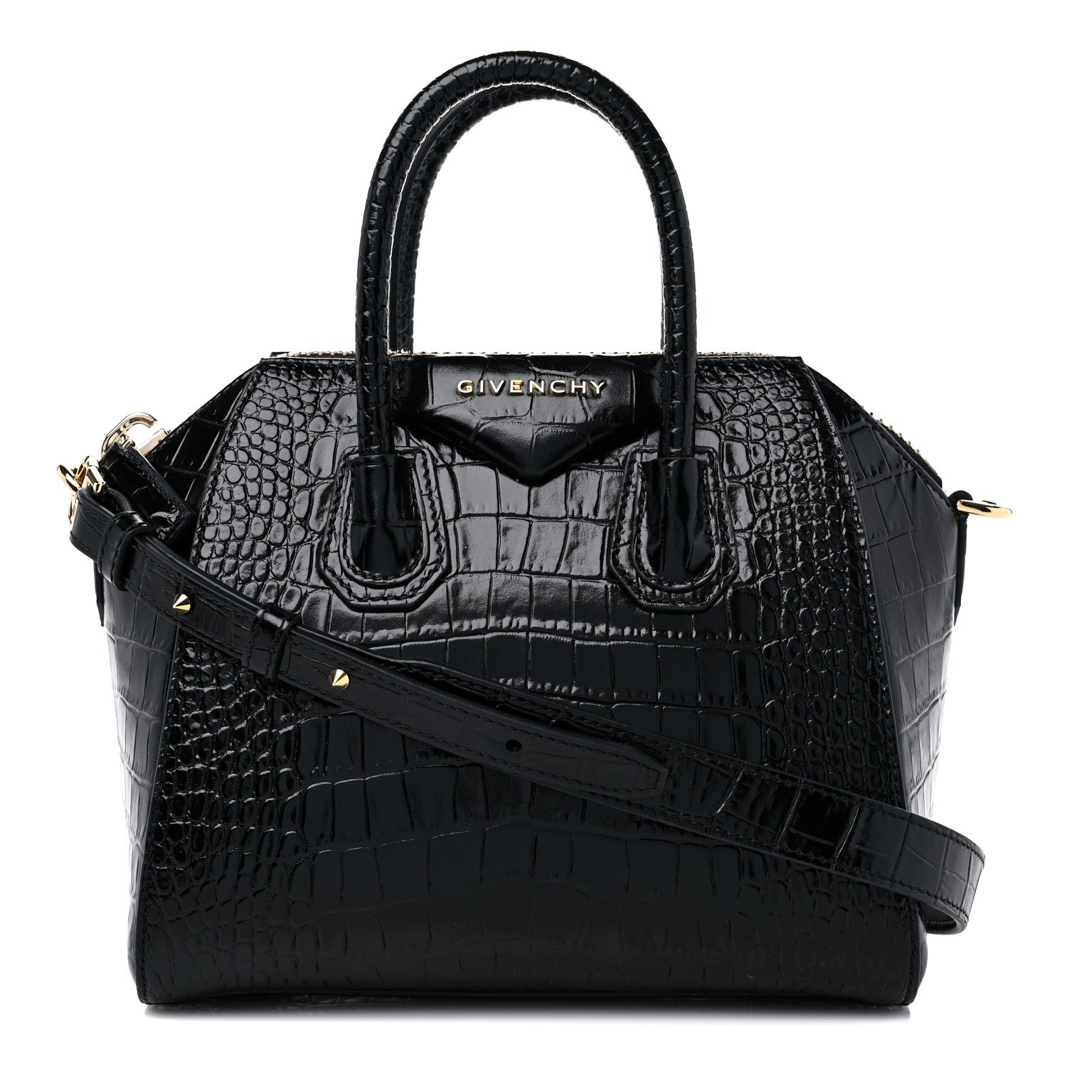 Givenchy Calfskin Crocodile Embossed Mini Antigona Black 1 of 8