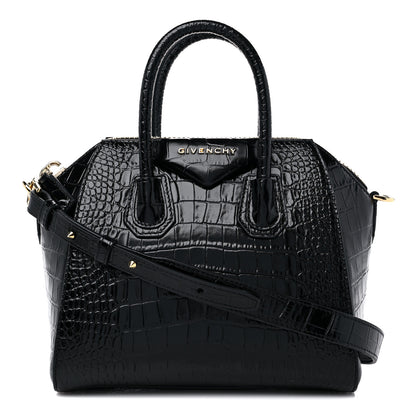 Givenchy Calfskin Crocodile Embossed Mini Antigona Black 1 of 8