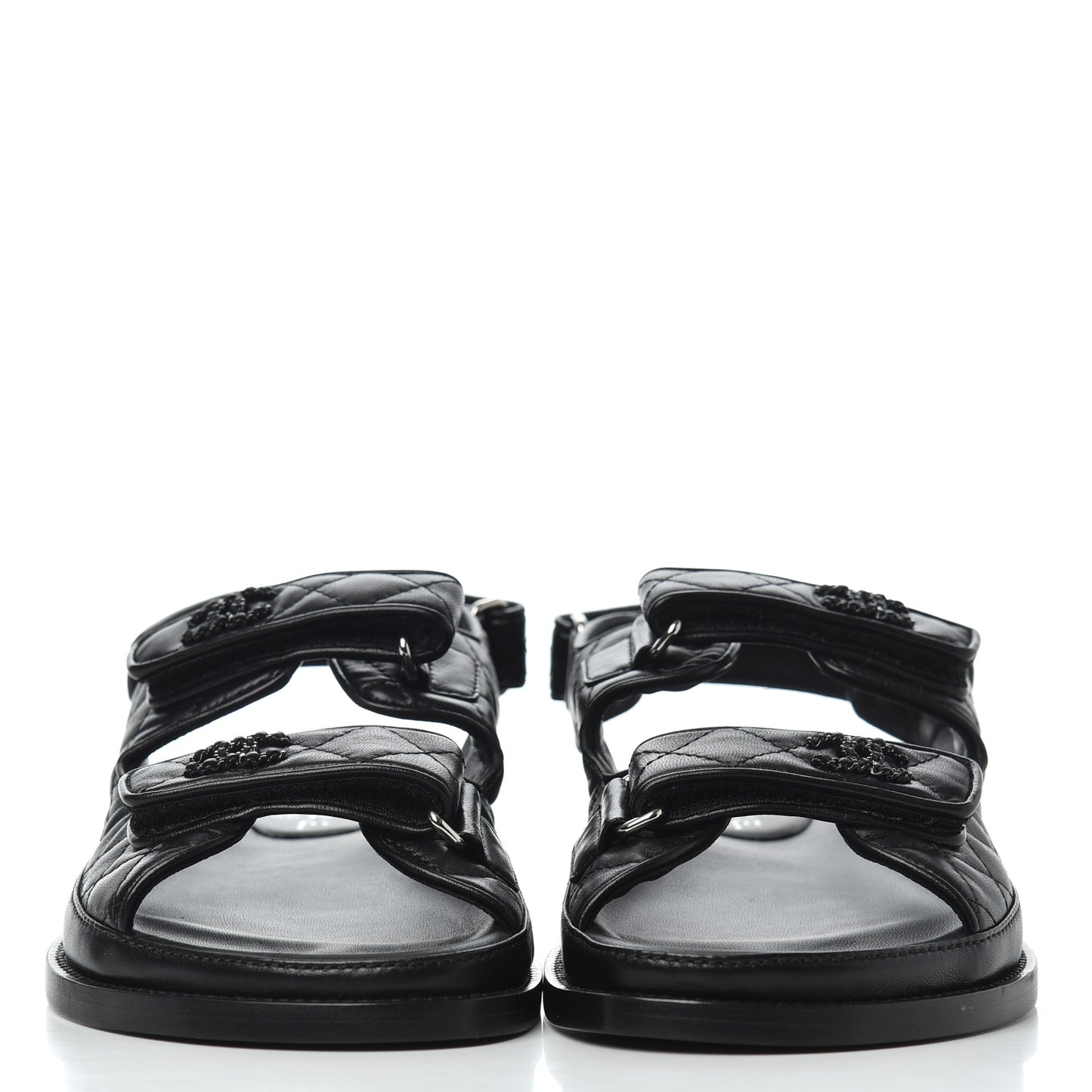 Lambskin Quilted Velcro Dad Sandals 38.5 Black