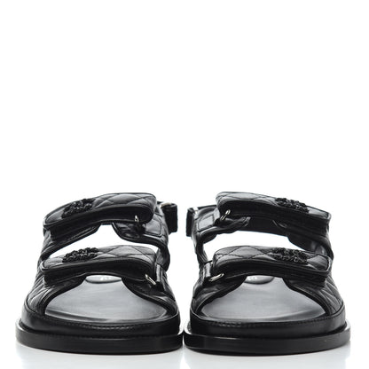 Chanel Lambskin Quilted Velcro Dad Sandals 38.5 Black 2 of 9