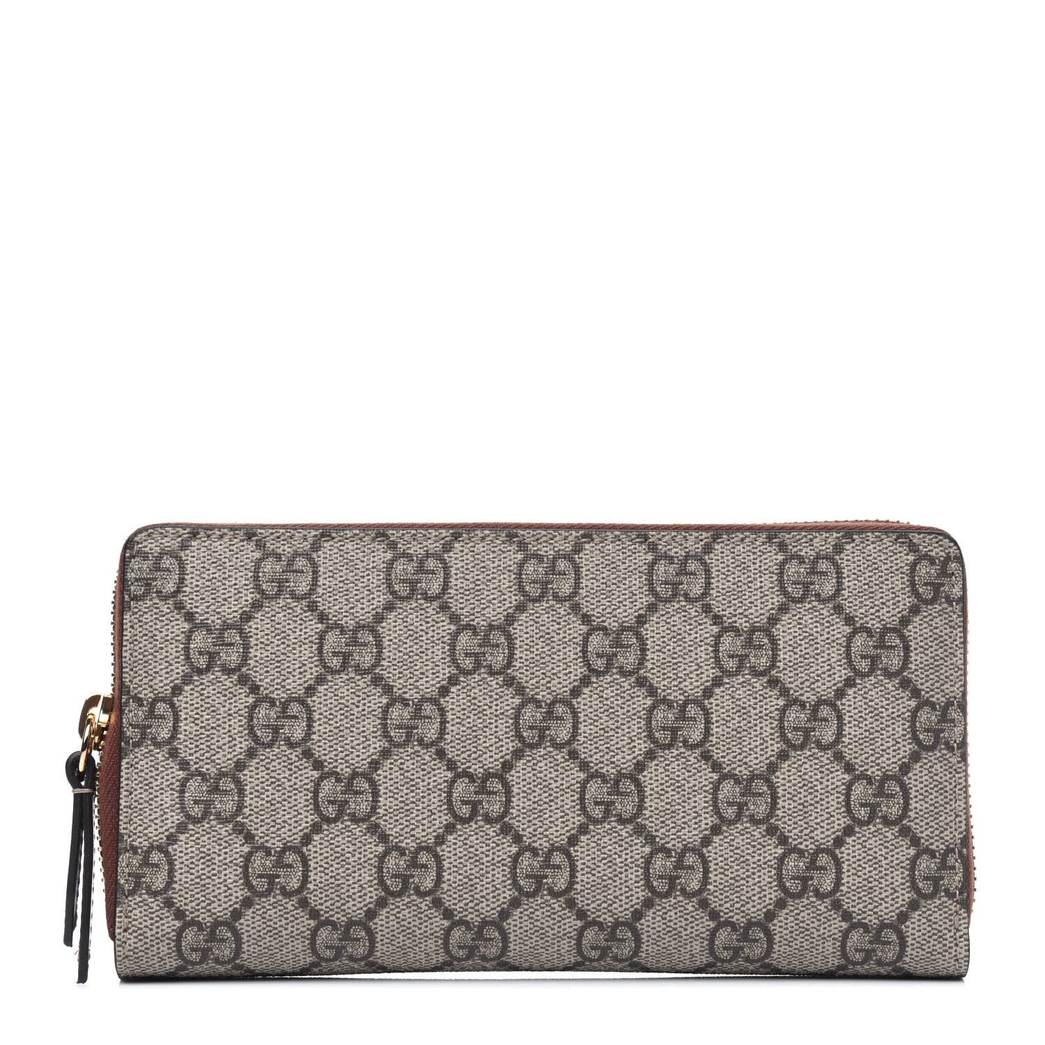 Gucci GG Supreme Monogram Cuoio Toscano Zip Around Wallet Beige Ebony Cuir 1 of 4