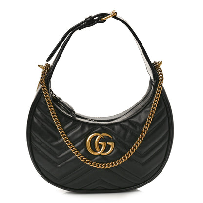 Gucci Calfskin Matelasse Chevron Mini GG Marmont Half Moon Hobo Black 1 of 8